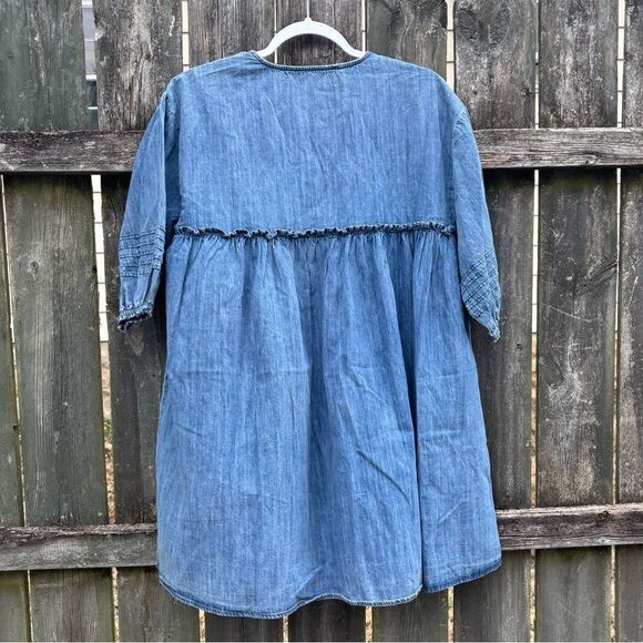 Lalavon Chambray Denim V-Neck Mini Dress Medium - Picture 7 of 7